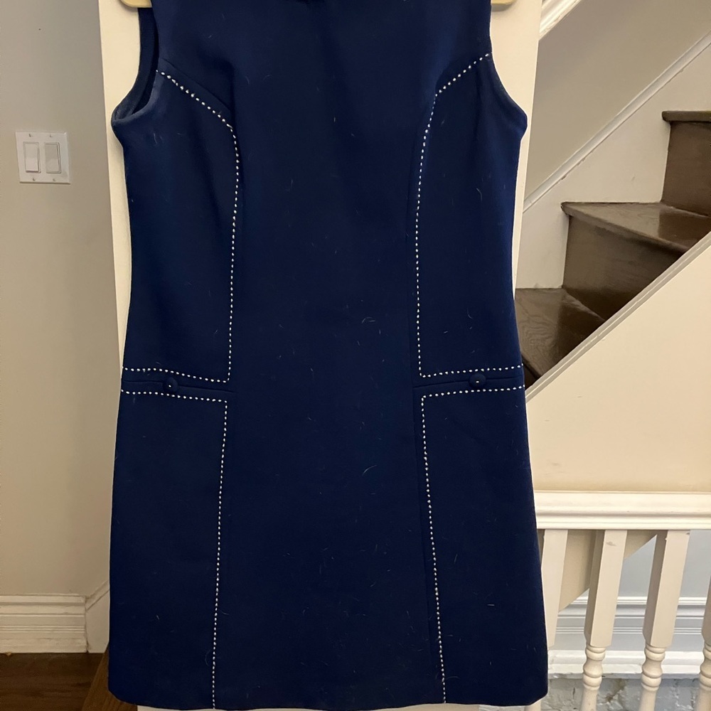 Vintage Navy Dress With White Stitching - Picture 4 of 6